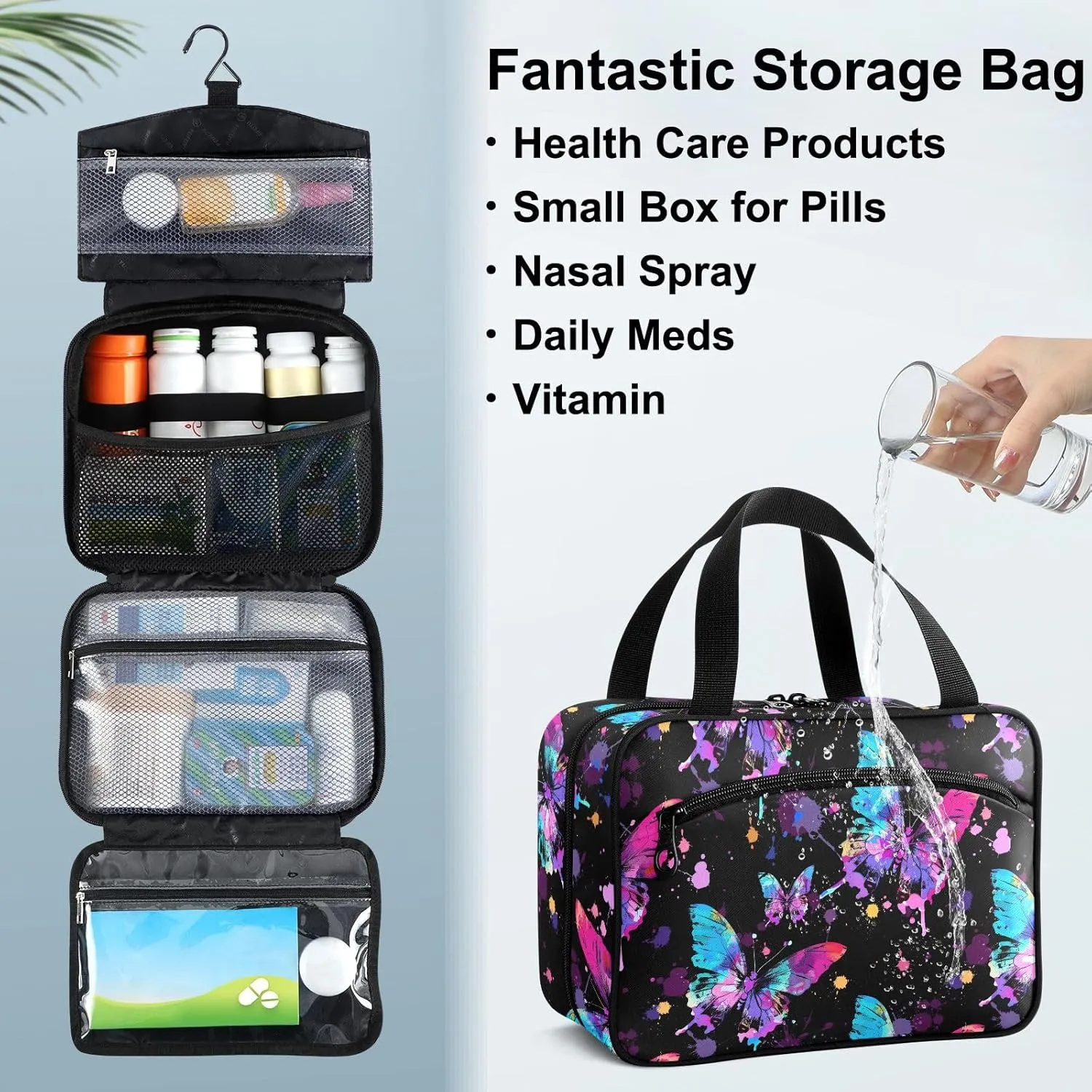 Fustylead Vibrant Beautiful Butterflies Ink Splashes Large Medical Supplies Organizer Bag with Zipper Empty First Aid Bag Trauma Kit for Traveling Hiking Camping