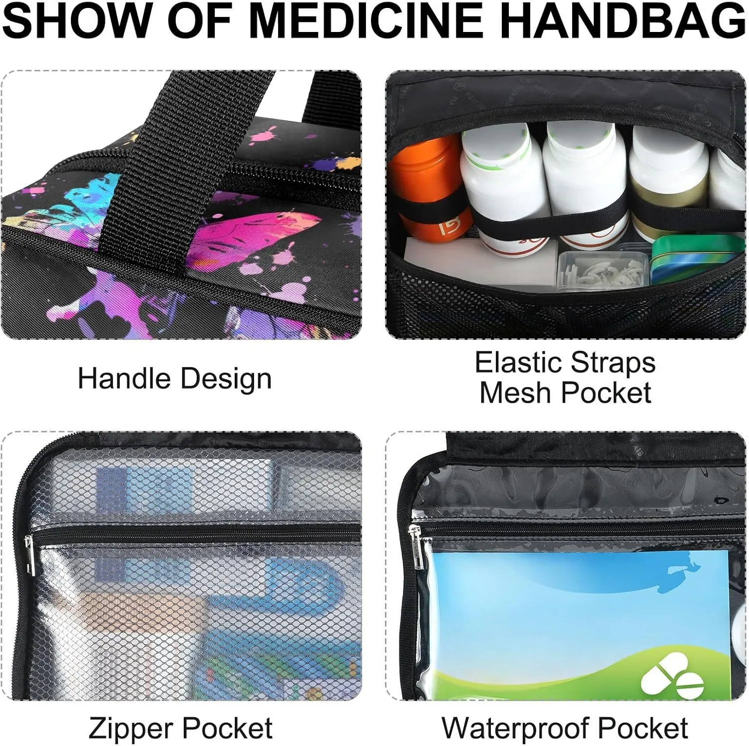 Fustylead Vibrant Beautiful Butterflies Ink Splashes Large Medical Supplies Organizer Bag with Zipper Empty First Aid Bag Trauma Kit for Traveling Hiking Camping