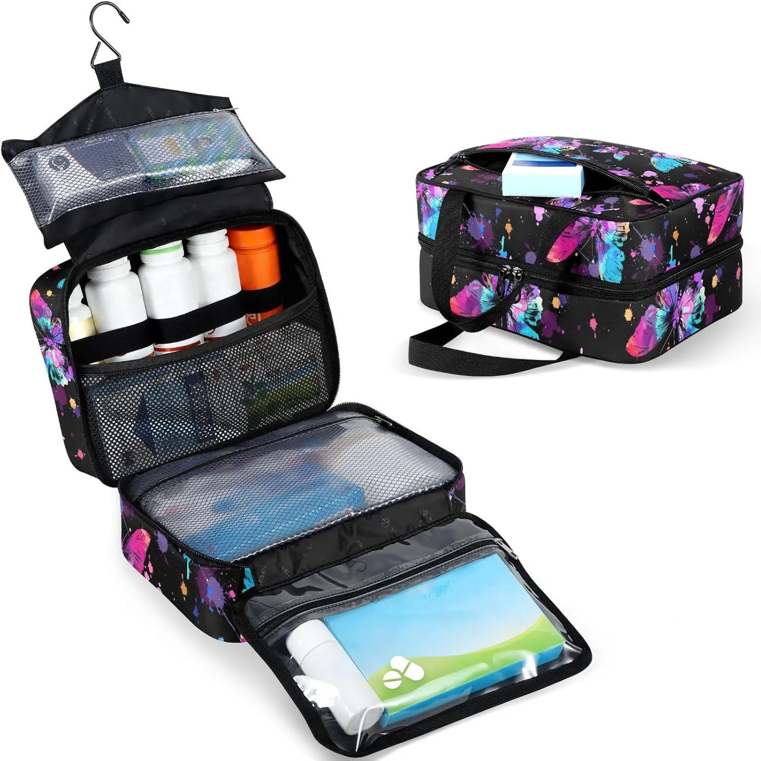 Fustylead Vibrant Beautiful Butterflies Ink Splashes Large Medical Supplies Organizer Bag with Zipper Empty First Aid Bag Trauma Kit for Traveling Hiking Camping
