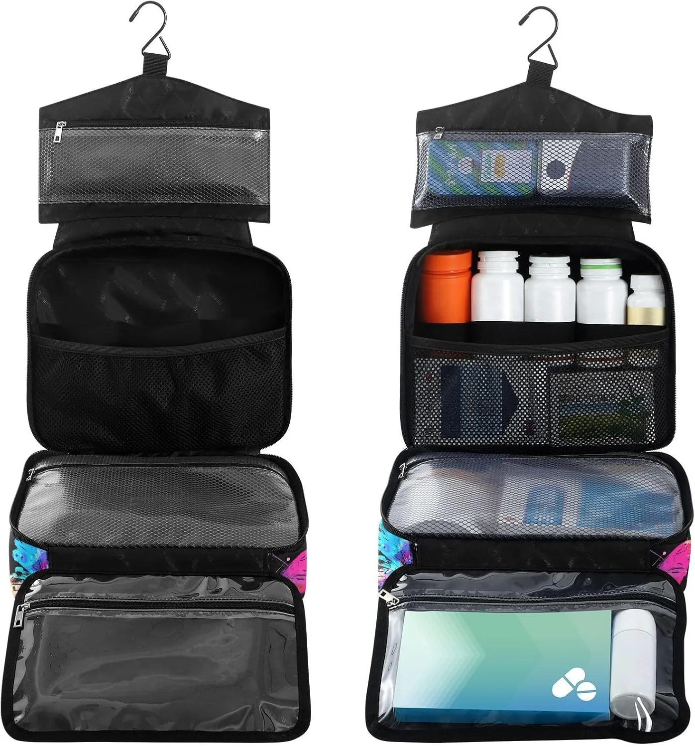Fustylead Vibrant Beautiful Butterflies Ink Splashes Large Medical Supplies Organizer Bag with Zipper Empty First Aid Bag Trauma Kit for Traveling Hiking Camping