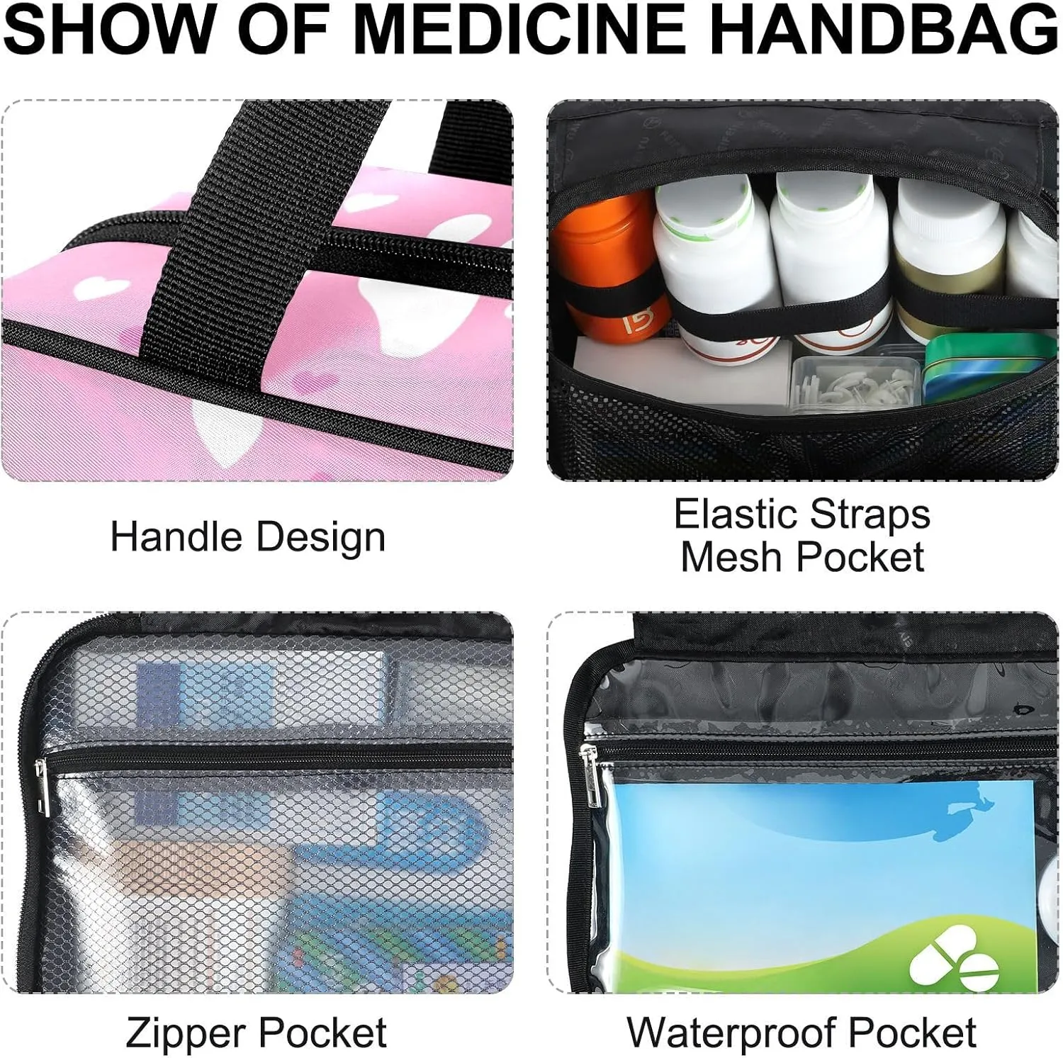 Fustylead White Paw Prints and Hearts on Pink Background Large Medical Storage Bag with Zipper Empty First Aid Bag Trauma Kit for Traveling Hiking Camping Backpacking