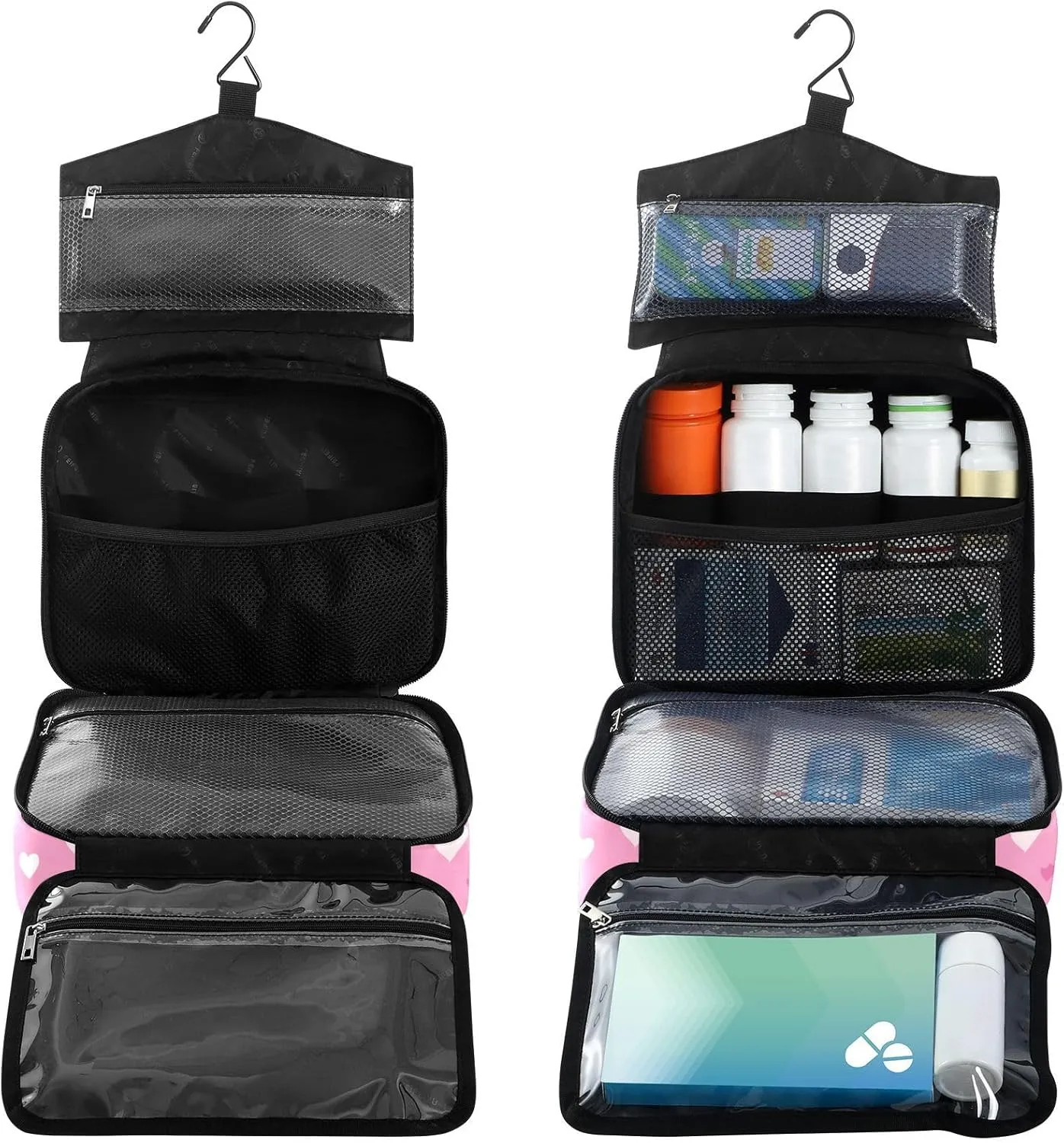 Fustylead White Paw Prints and Hearts on Pink Background Large Medical Storage Bag with Zipper Empty First Aid Bag Trauma Kit for Traveling Hiking Camping Backpacking