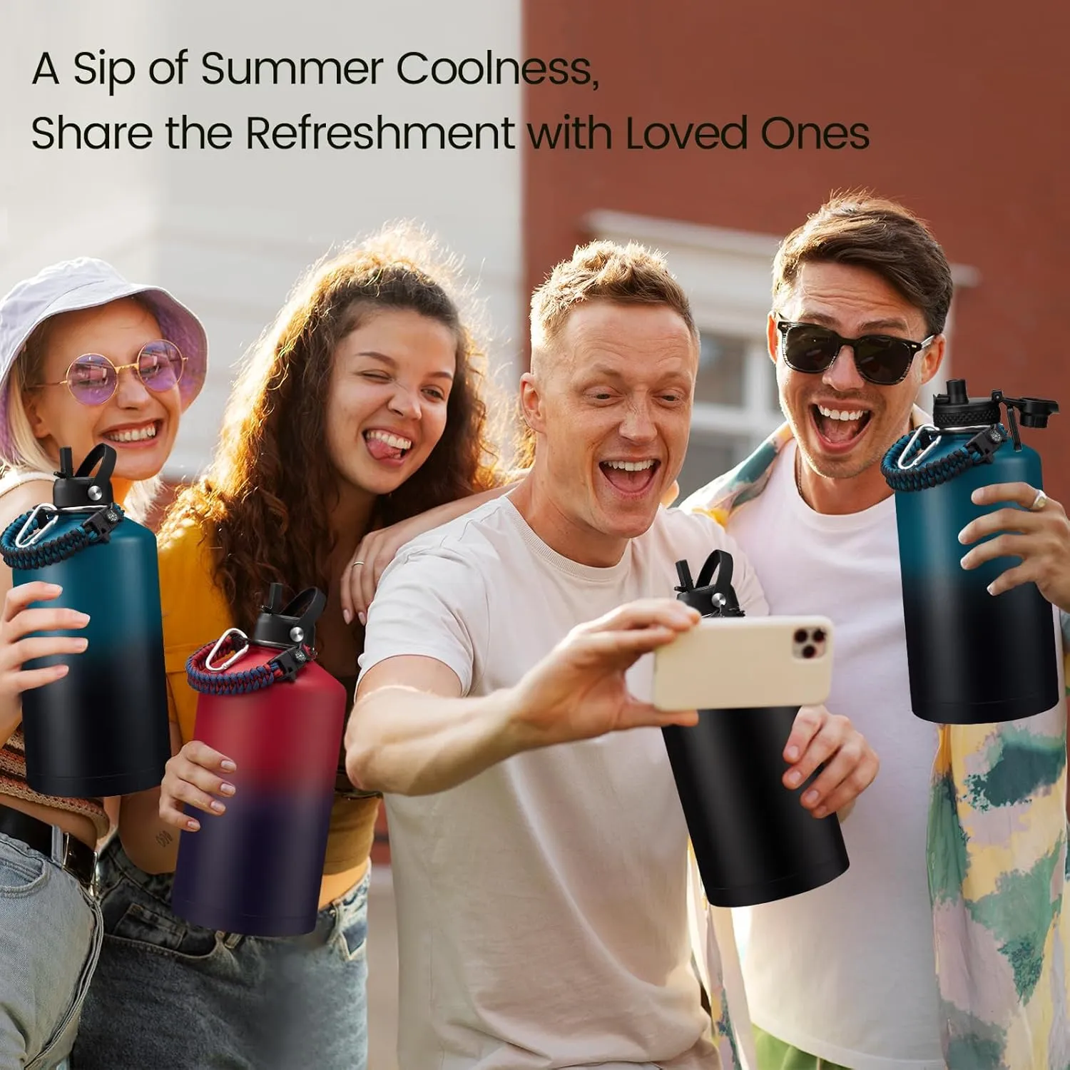 Gallon Water Bottle Insulated 128oz - Stainless Steel Water Bottles Keep Cold 48H, Fitness Sports Water Bottle with Straw & Spout Lid, Paracord Handle, Carrier Bag with Strap,Black 128 OZ Jug