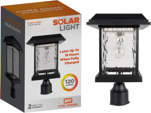 Gama Sonic Aspen Solar Lamp Post Light Outdoor Waterproof, Black Aluminum with Clear Rain Glass, 3-inch Fitter for Lamp Posts or Pier Mount (Sold Separately), Warm White 2700K, 800012