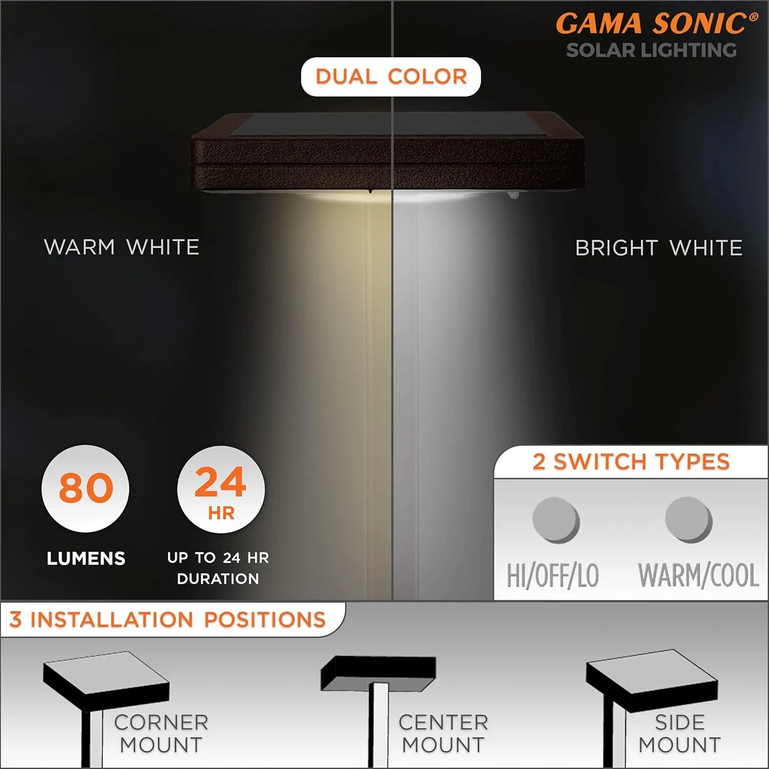 Gama Sonic Contemporary Square Solar Path Light with 3 Ground Stake Mounting Options, Warm White LED, Bronze, 2-Pack (117iP290480)