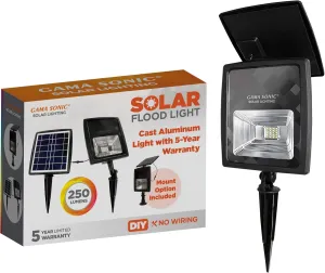 Gama Sonic Dual Color Solar Flood Light, Outdoor Black Cast Aluminum, Stake or Flat Mount Uplight for Trees, House, Landscaping, Walls with Detachable Solar Panel (203001)