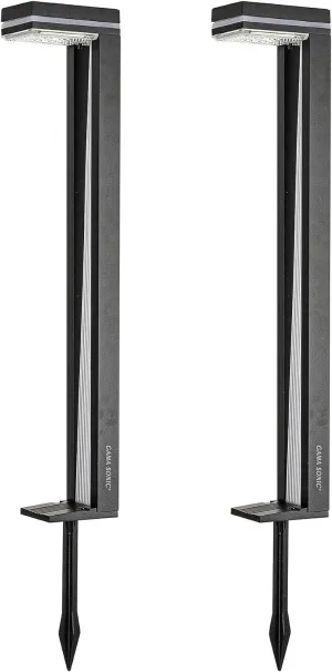 Gama Sonic Sentry Solar Outdoor Pathway Lamp, Heavy Duty Cast Aluminum, Modern Walkway Upright, Bright White 6000K 60 Lumen Orange Accent Light, Pack of 2, 92iP270082