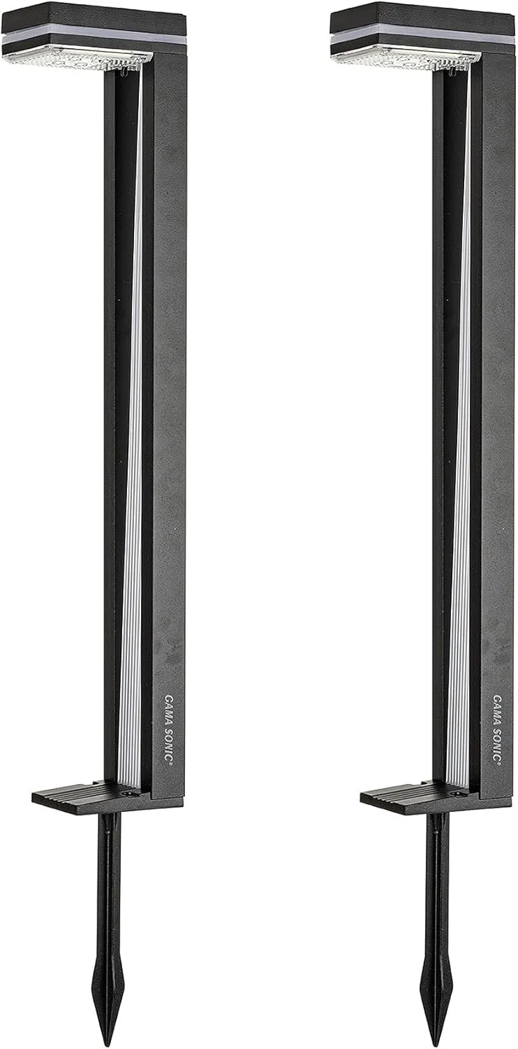 Gama Sonic Sentry Solar Outdoor Pathway Lamp, Heavy Duty Cast Aluminum, Modern Walkway Upright, Bright White 6000K 60 Lumen Orange Accent Light, Pack of 2, 92iP270082