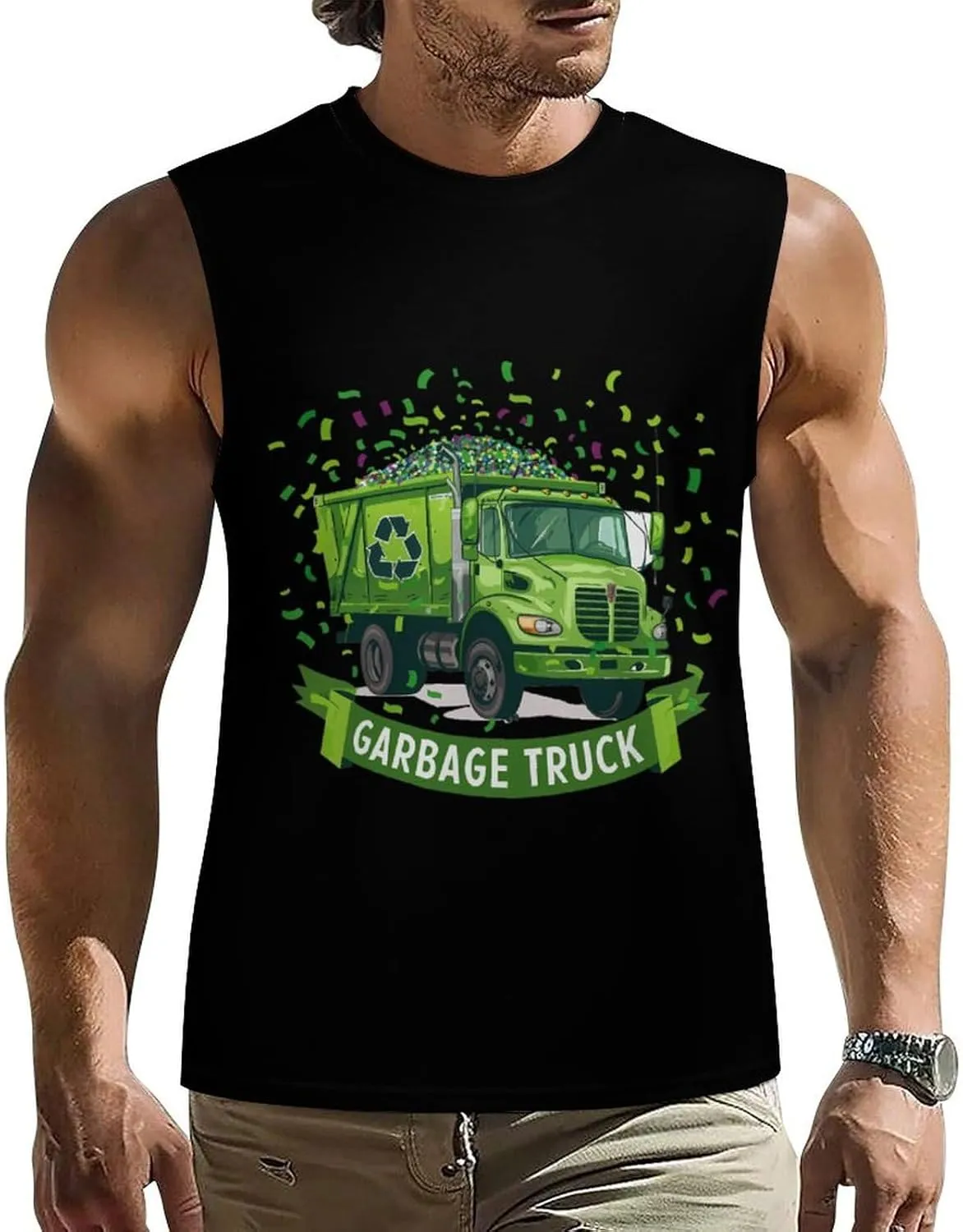 Garbage Truck Mens Sleeveless Shirts Quick Dry Gym Workout Tank Top