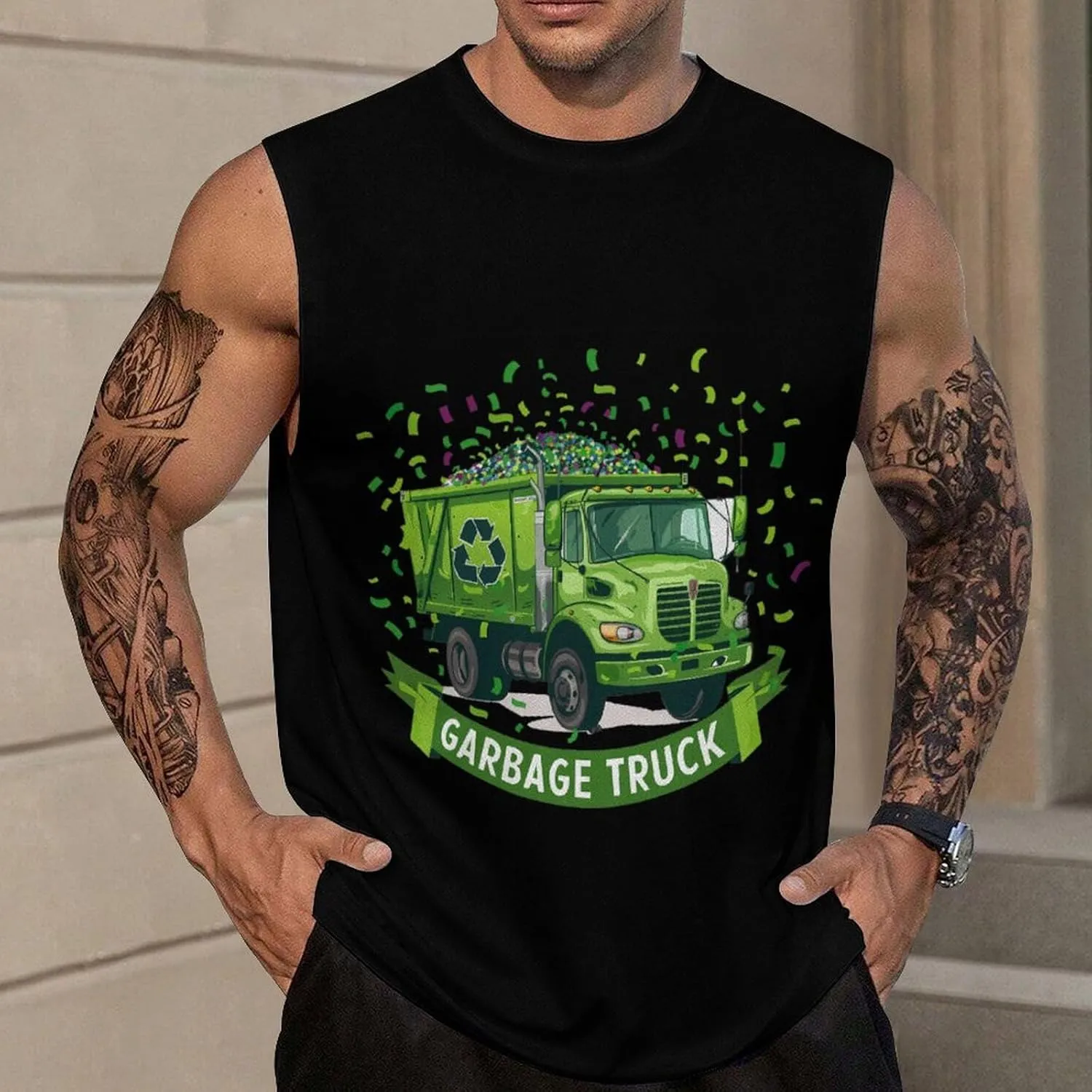 Garbage Truck Mens Sleeveless Shirts Quick Dry Gym Workout Tank Top