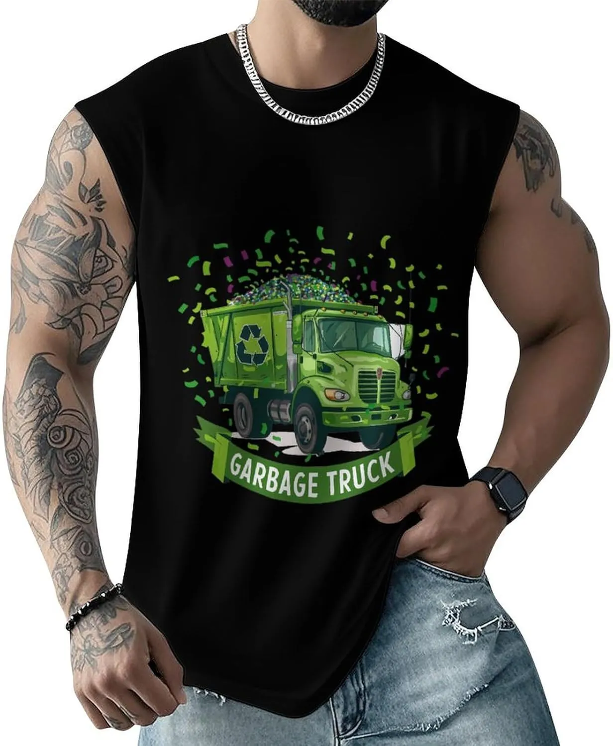Garbage Truck Mens Sleeveless Shirts Quick Dry Gym Workout Tank Top