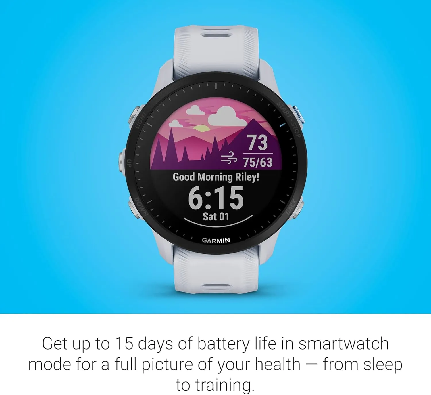 Garmin Forerunner® 955, GPS Running Smartwatch, Tailored to Triathletes, Long-Lasting Battery, Whitestone (Renewed)