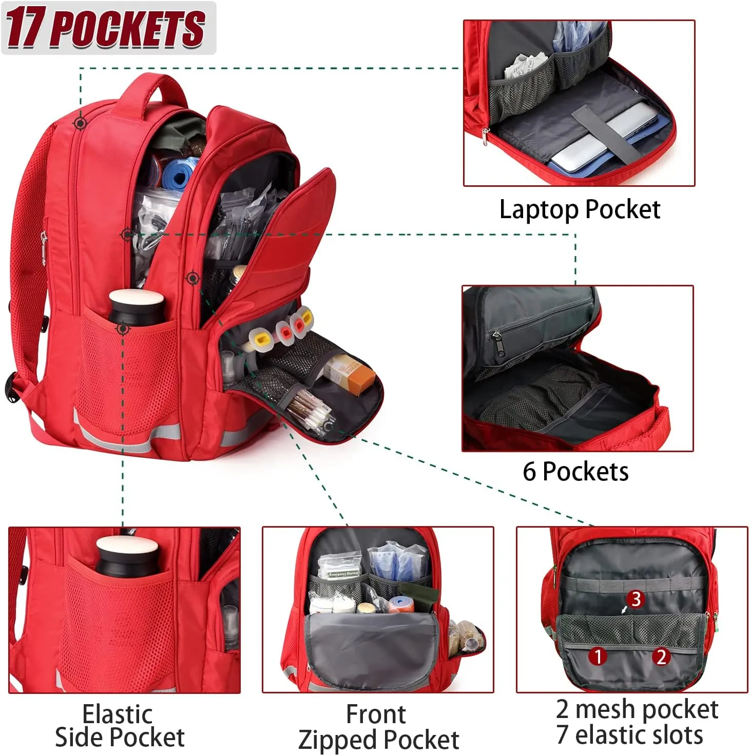 Gatycallaty First Aid Backpack Medical Emt First Responder Bag Empty Ems Emergency Home Health Hiking Trauma Travel Camping (medical red, Large)