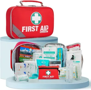 General Medi 2-in-1 First Aid Kit (215 Piece Set)   43 Piece Mini First Aid Kit -Includes Ice(Cold) Pack, Moleskin Pad and Emergency Blanket for Travel, Home, Office, Car, Workplace