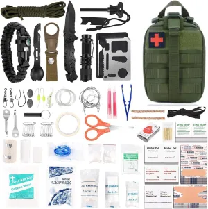 Gift for Father's Day Men Dad Husband,142 Pcs Survival Kit and First Aid Kit, Professional Emergency Kits Survival Gear and Equipment with Molle Pouch, Camping Outdoor Adventures