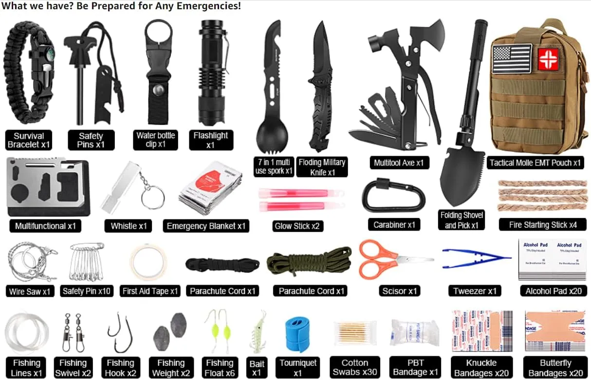 Gift for Father's Day Men Dad Husband,142 Pcs Survival Kit and First Aid Kit, Professional Emergency Kits Survival Gear and Equipment with Molle Pouch, Camping Outdoor Adventures