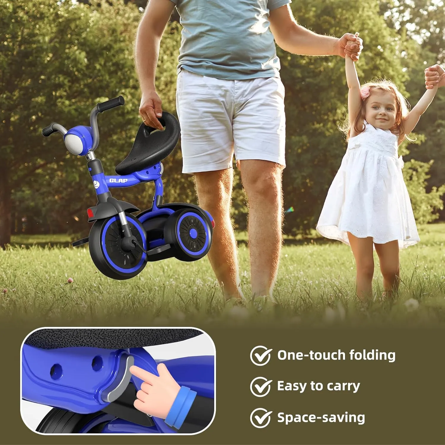 Glaf Tricycle for Toddler 1-3 Bike Kids Tricycle Trike Toddler Bike for 2-4 Year Olds Toys Baby Bike with Adjustable Seat and Storage Basket Birthday Gifts for Toddlers 1  Years Old Boys Girl (Blue)