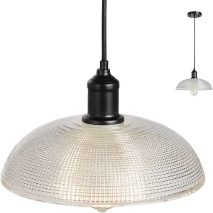 Glass Pendant Light Fixtures - Vintage Pendant Lights Kitchen Island, Hanging Light Fixture for Dining Room, Small Pendant Light for Bedrooms, Black Pendant Lights for Bathroom (Transparent)