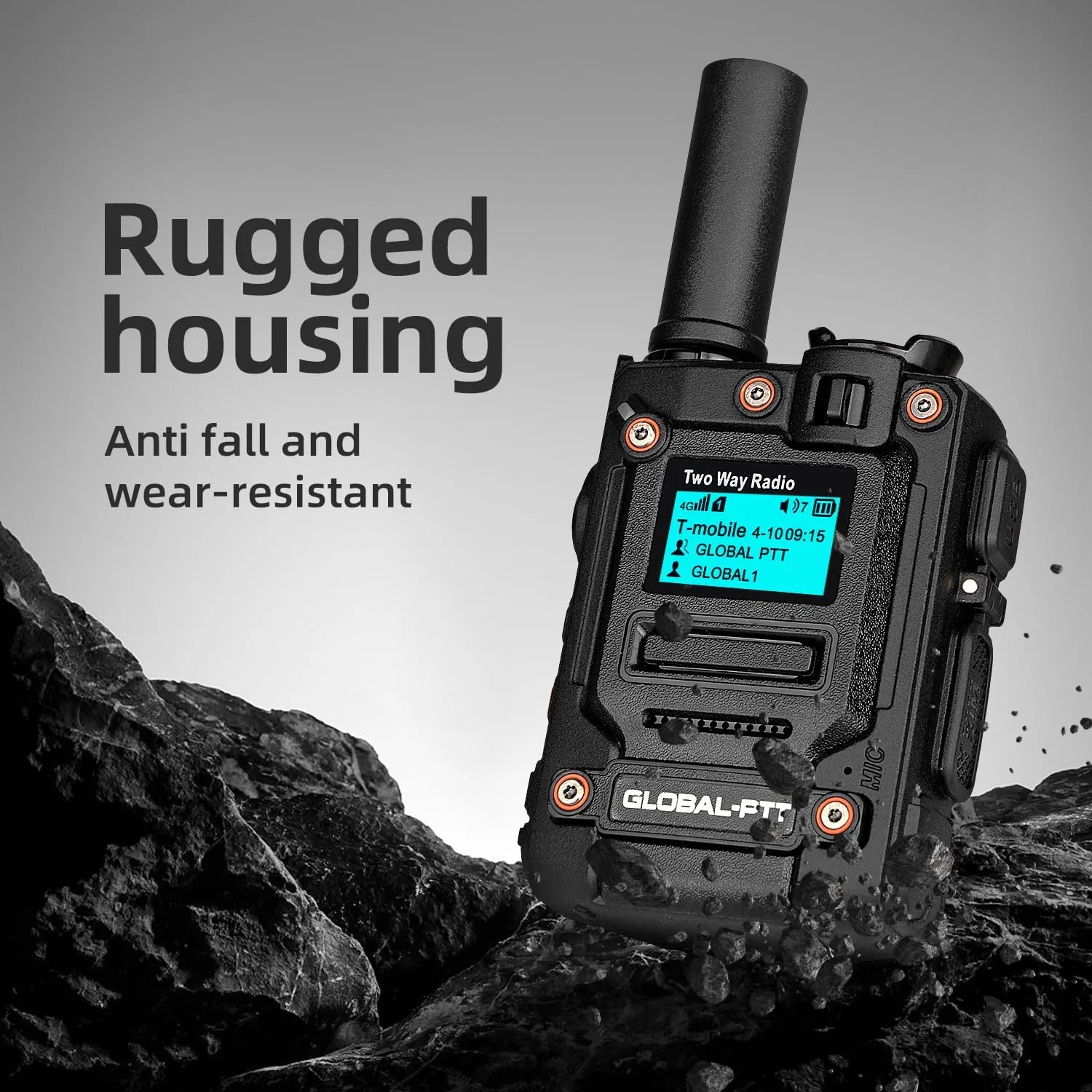 Global-PTT Push-to-Talk Over Cellular Radios, 4G/LTE Nationwide Coverage Walkie Talkie Unlimited Range Long Battery Life with Free 2GB Yearly Data Sim Cards, Pack of 2 (Black)