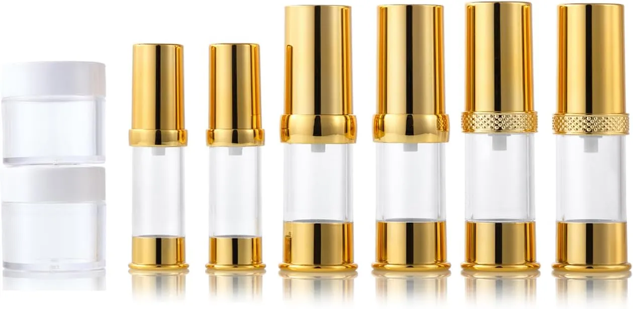 Golden Airless Cosmetic Pump Bottles Travel size bottles airless Refillable Pump Bottle with Cosmetic bag (8 pieces/set), jstzzkp-8set