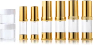 Golden Airless Cosmetic Pump Bottles Travel size bottles airless Refillable Pump Bottle with Cosmetic bag (8 pieces/set), jstzzkp-8set