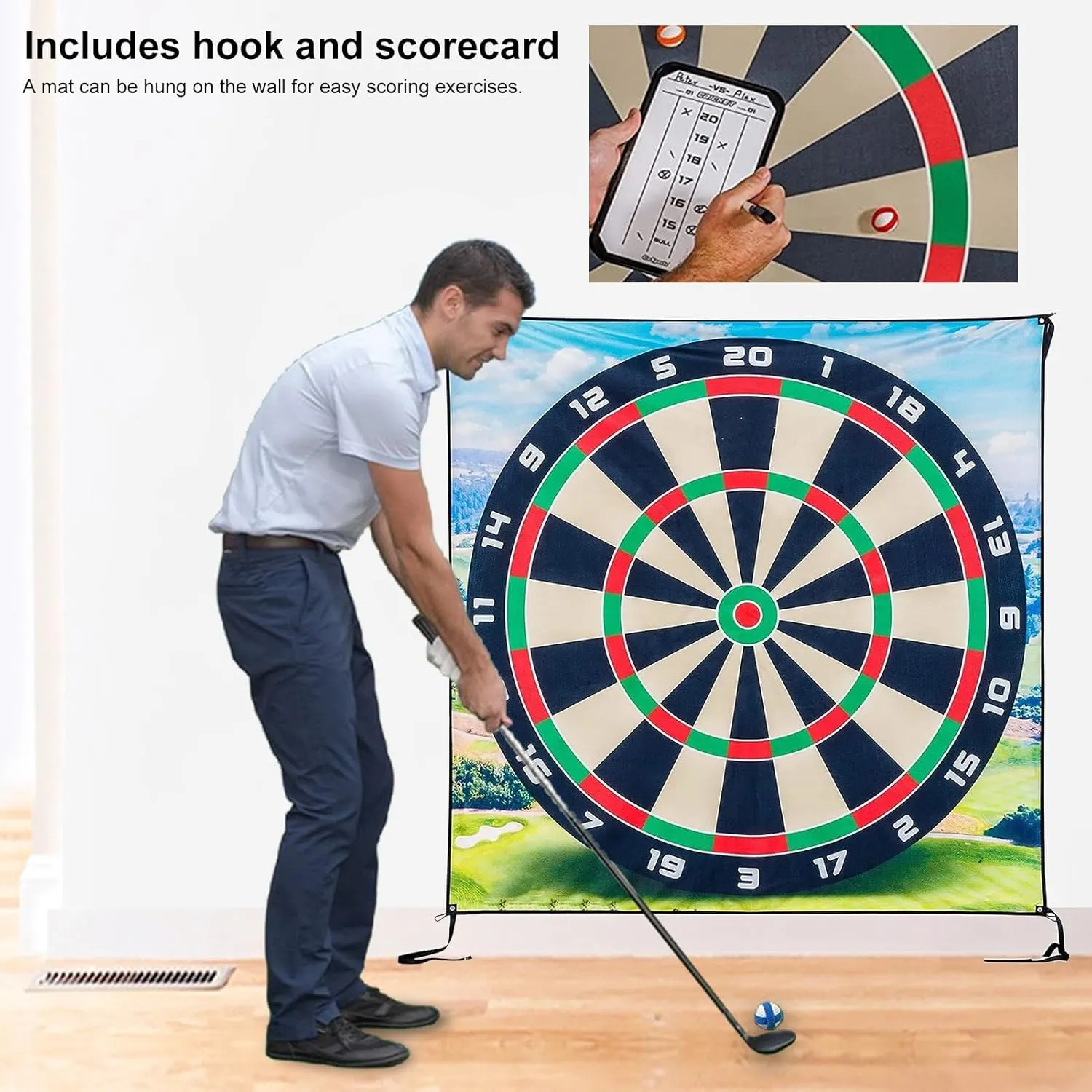 Golf Chipping Game Mat Set,Golf Chipping Game Set Indoor Outdoor Games Play Equipment Golf Score Dart Game Chip Game Golf Training Aid,Golf Games for Adults Indoors 200cm