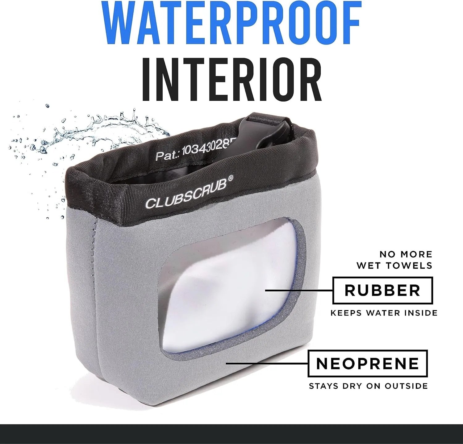 Golf Club and Golf Ball Cleaning Bag, Waterproof Clean Face Technology Liner, Detachable Clip, Machine Washable, Cleans Club Grooves, Dry Exterior (Neoprene or Microfiber Option Available)