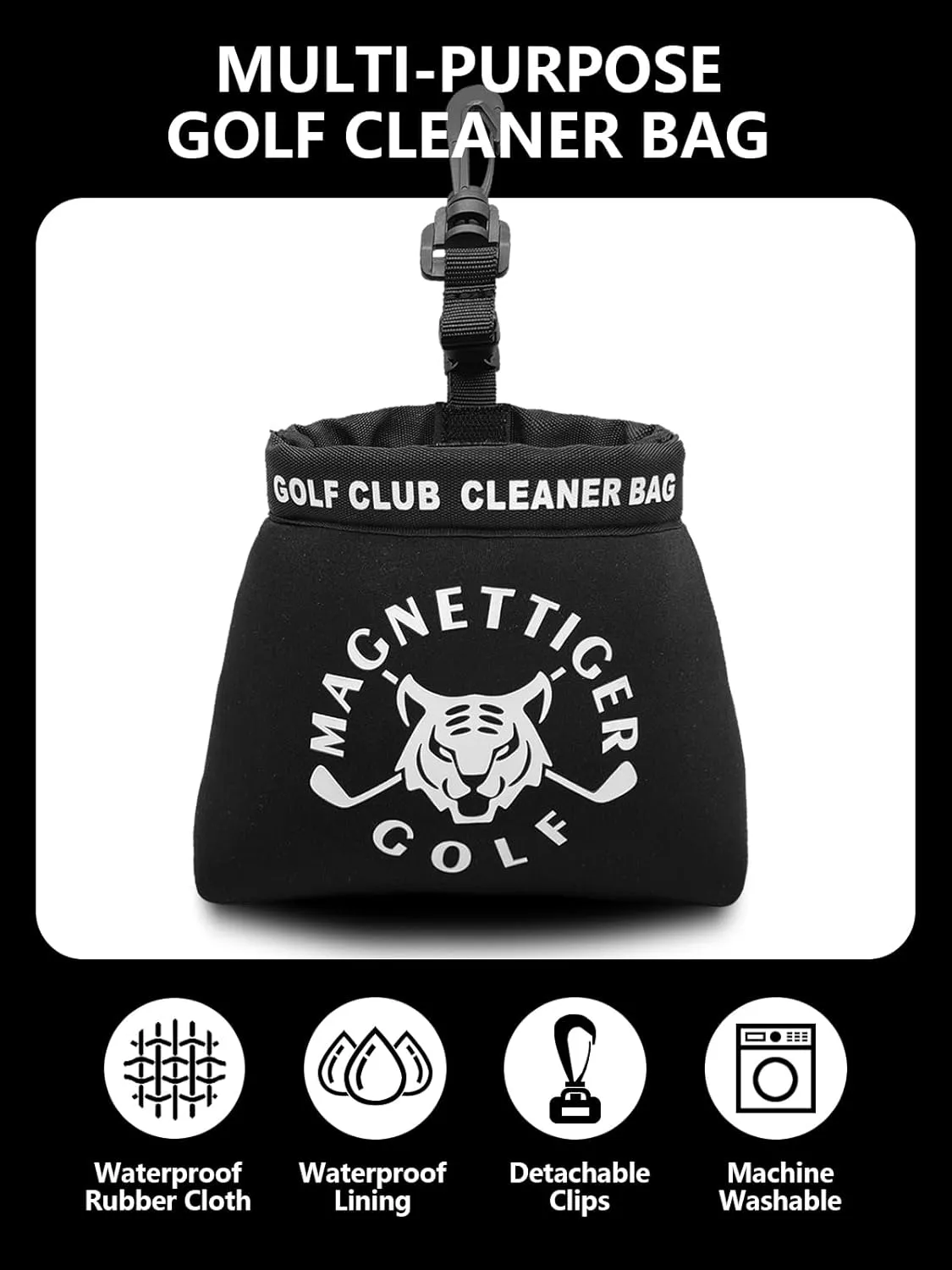 Golf Club Cleaner Bag& Ball Cleaning Bag, Waterproof Cleaning Double Layer Technology, Detachable Clips, Machine Washable, Neoprene Dry Outer Layer, Golf Equipment Quick Cleaning Accessories Gifts