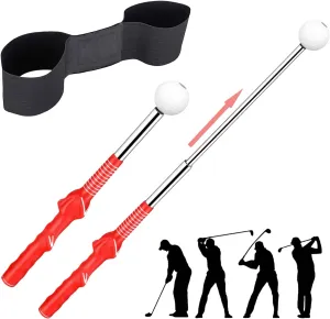 Golf Training Aids, Golf Grip Training Aid Swing Trainer with 1 Arm Posture Correction Band and 1 Telescopic Golf Simulator, Golf Practice Accessories Perfect for Beginners and Pros