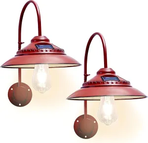 Goodeco Solar Barn Lights Outdoor - Rustic Vintage Outdoor Wall Lights with Motion Sensor & One Clear Glass LED Edison Bulb, Glow White, No Wiring, Gifts for Patio Porch Deck & More, Red (2 Pack)