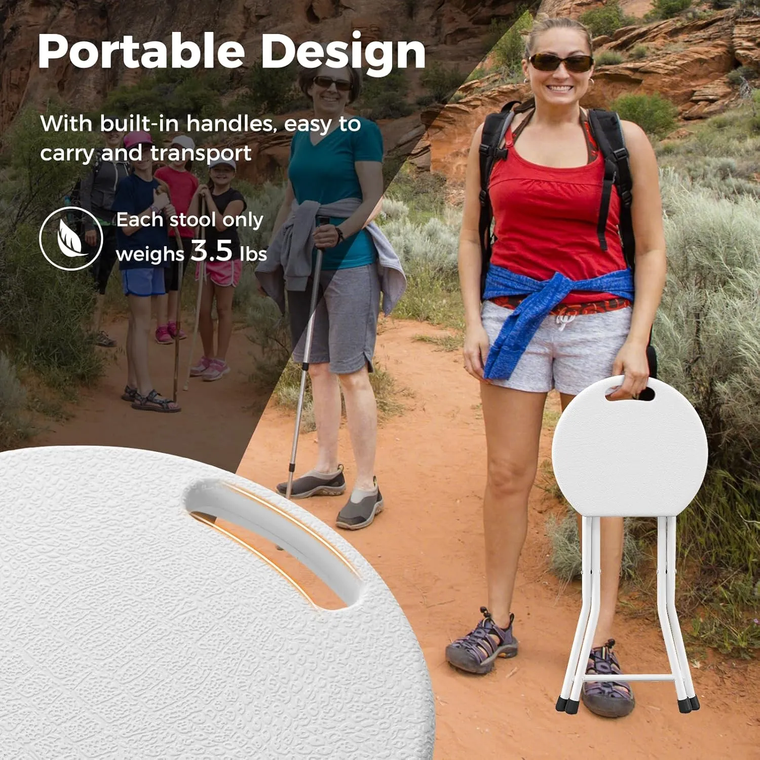 Goplus Folding Stool, 4 Pack 18 inch Foldable Camping Stool for Adults with 440 lb Capacity, Portable Plastic Fold up Stool, Collapsible Round Stool with Handle for Fishing Hiking Gardening BBQ, White