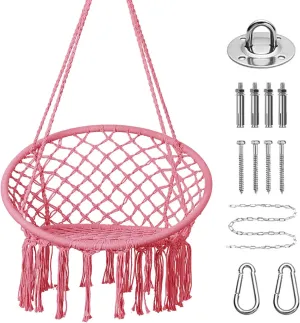 Goutime Hammock Chair with Hanging Hardware Kit,Macrame Boho Swing Chairs for Indoor,Outdoor,Bedroom,Patio(Pink (Pillows are not Included))