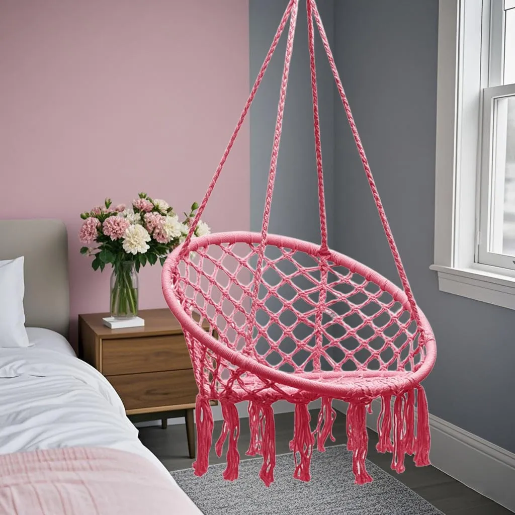 Goutime Hammock Chair with Hanging Hardware Kit,Macrame Boho Swing Chairs for Indoor,Outdoor,Bedroom,Patio(Pink (Pillows are not Included))