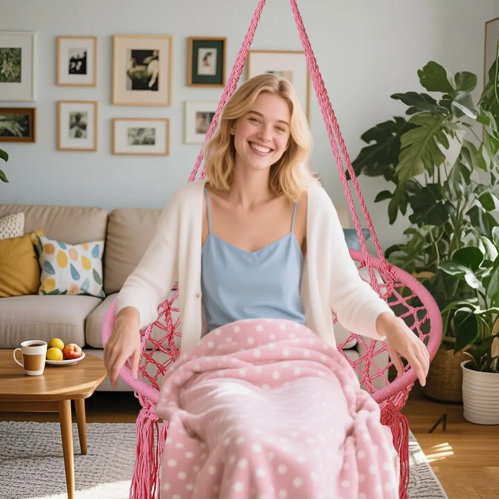 Goutime Hammock Chair with Hanging Hardware Kit,Macrame Boho Swing Chairs for Indoor,Outdoor,Bedroom,Patio(Pink (Pillows are not Included))