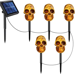 Grebest Halloween Outdoor Decorations 5pcs Solar Skull Lanterns Pathway Lights Auto Charging Ip65 Waterproof Easy Installation Outdoor Halloween Decorations Skull