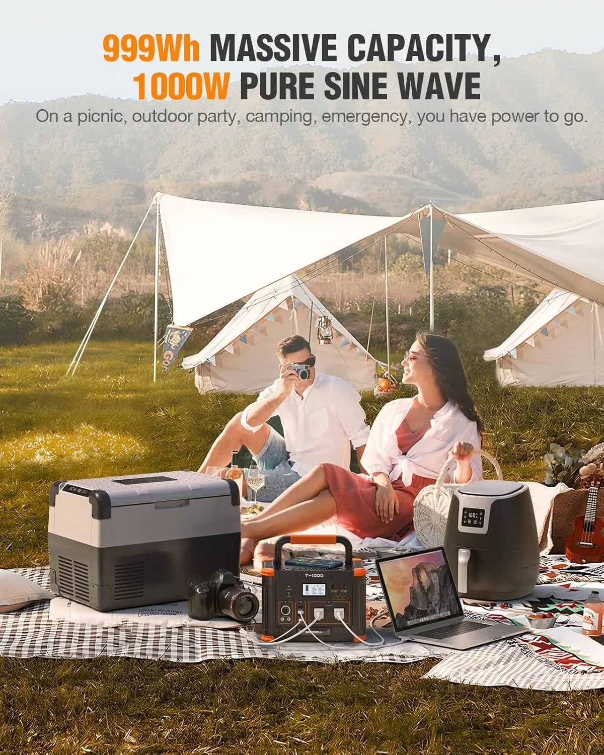 GRECELL 1000W Solar Generator with 200W Portable Solar Panel, 999Wh Portable Power Station Solar Powered Generator Lithium Battery Backup USB-C PD 60W for Outdoor Camping RV Off-Grid Home Emergency