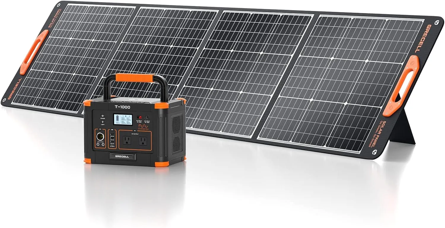 GRECELL 1000W Solar Generator with 200W Portable Solar Panel, 999Wh Portable Power Station Solar Powered Generator Lithium Battery Backup USB-C PD 60W for Outdoor Camping RV Off-Grid Home Emergency
