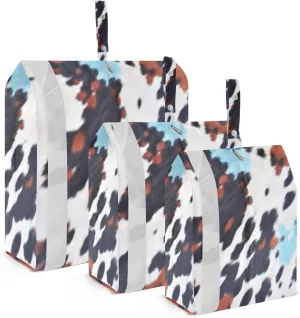 Green Cow Print Travel Storage Bag with Lanyard - Portable Lightweight Classified Storage Bag with Zipper, Dust and Waterproof Travel Packing Cube for Suitcase,3 Pieces
