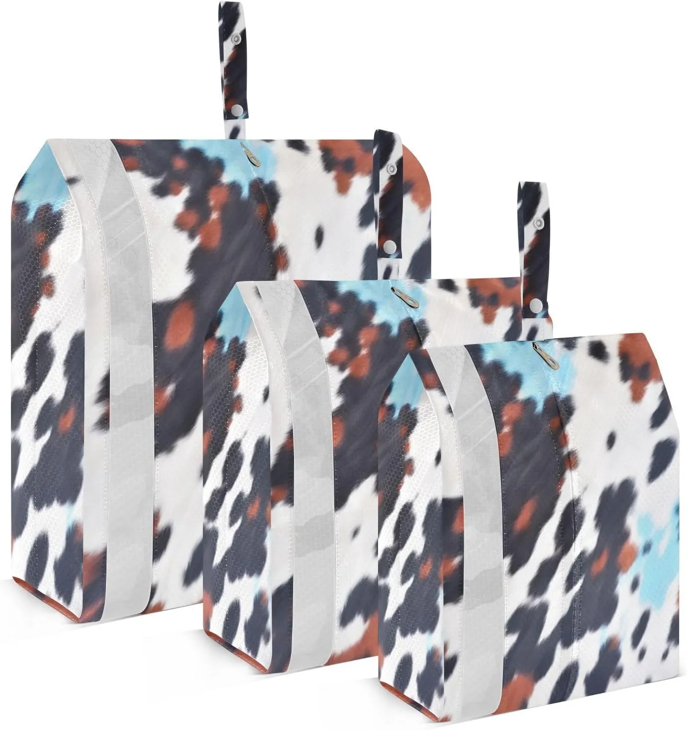 Green Cow Print Travel Storage Bag with Lanyard - Portable Lightweight Classified Storage Bag with Zipper, Dust and Waterproof Travel Packing Cube for Suitcase,3 Pieces
