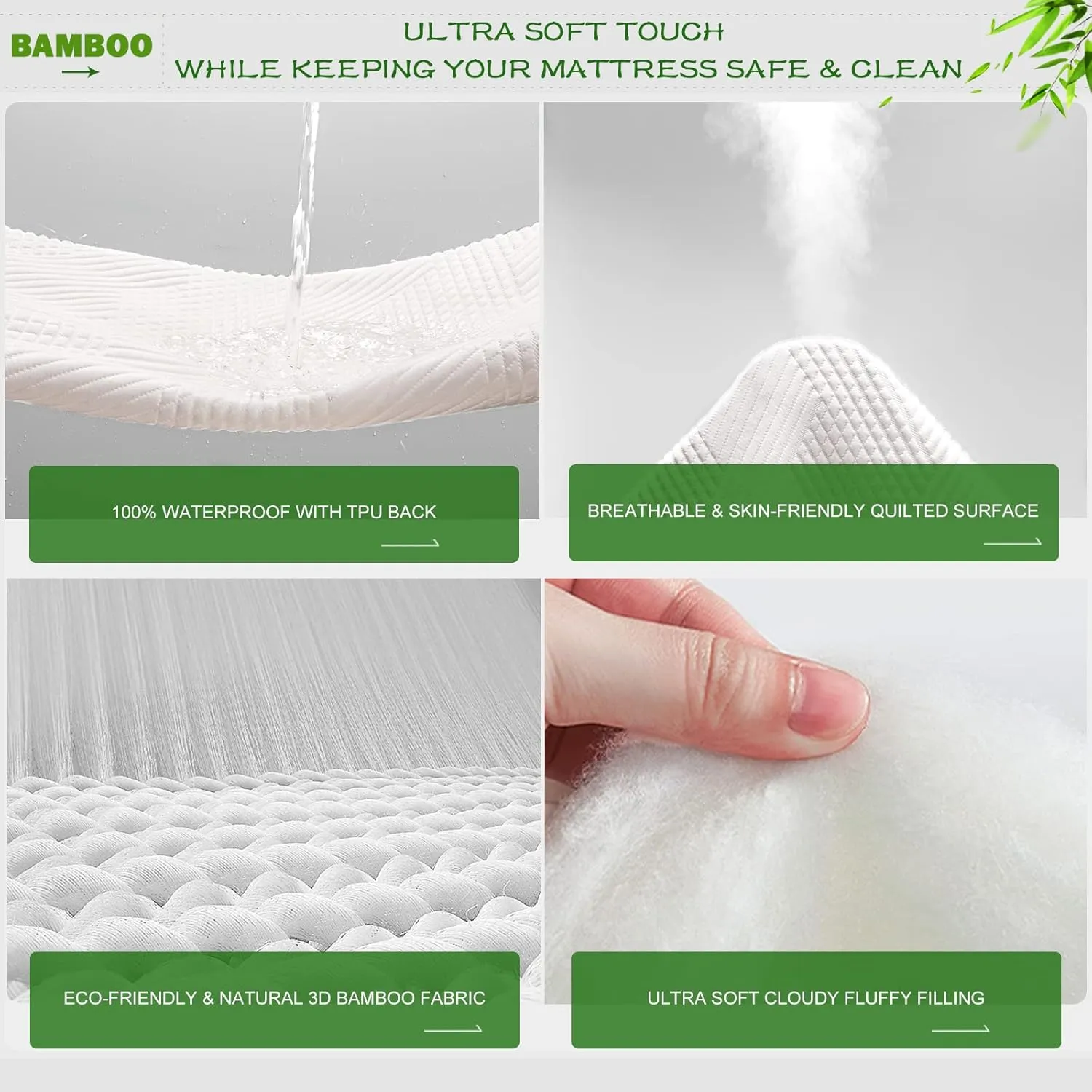 GRT Rayon Bamboo Waterproof Mattress Protector Cal King Size - 3D Air Fiber Cooling Mattress Cover Breathable Ultra Soft, Mattress Pad Noiseless Fits up to 26'' Deep Pocket Mattress Machine Washable