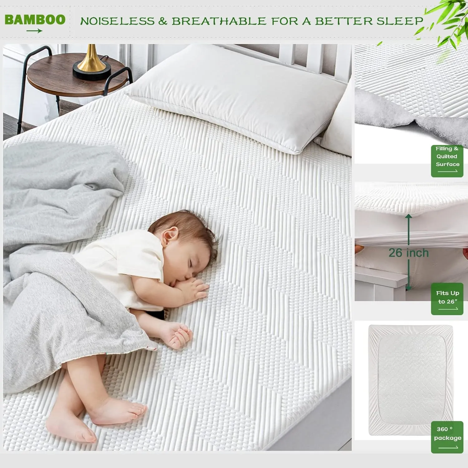 GRT Rayon Bamboo Waterproof Mattress Protector Cal King Size - 3D Air Fiber Cooling Mattress Cover Breathable Ultra Soft, Mattress Pad Noiseless Fits up to 26'' Deep Pocket Mattress Machine Washable