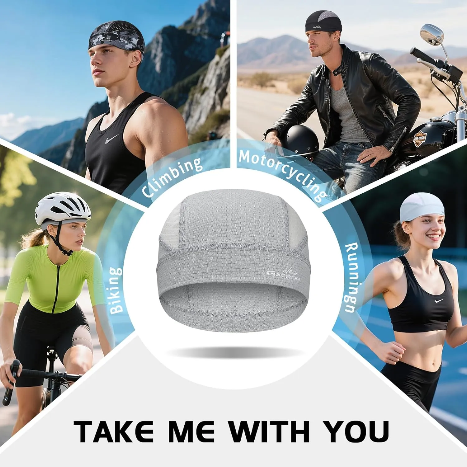 GXCROR Cooling Skull Cap for Men Women Sweat-Wicking Breathable Mesh Liner for Helmets, Summer Cycling Motorcycle