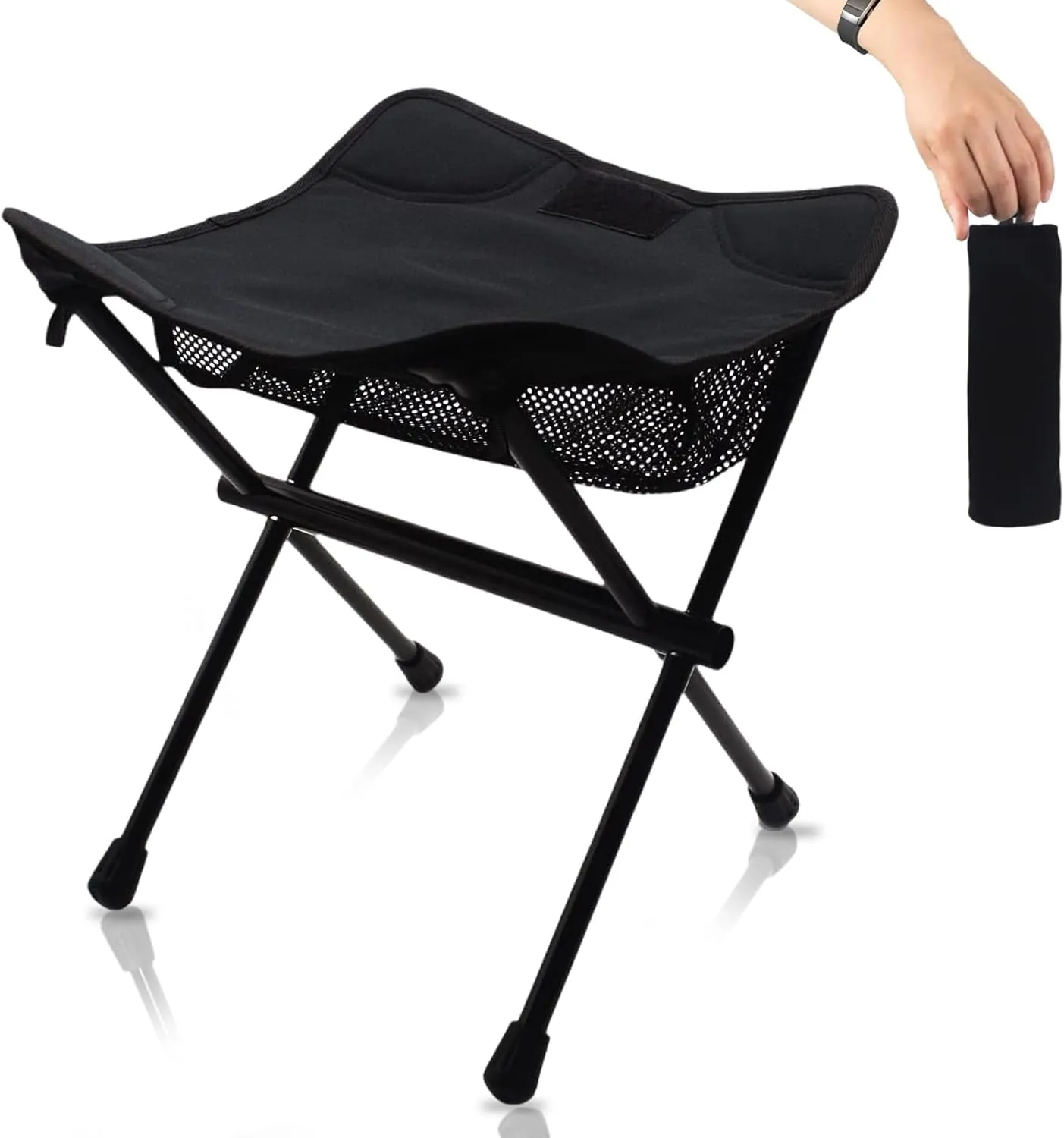 HADUKI Camping Chair Foot Stool,Folding Lightweight Stool Portable Collapsible Camping Stool Retractable Chairs with Carry Bag 220LBS Camping Stools for Indoor Or Camping Fishing Hiking BBQ(Black)