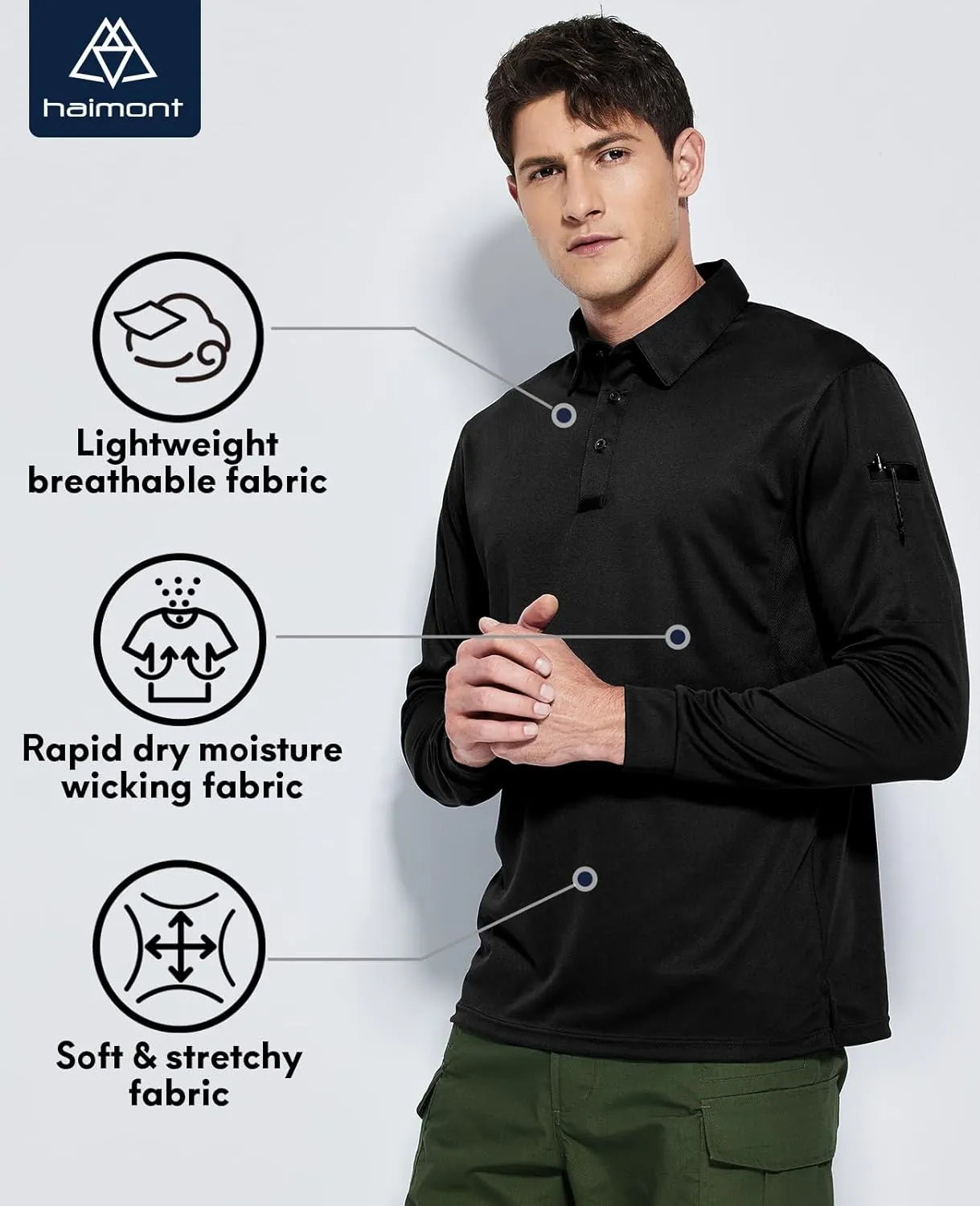 Haimont Men's Performance Dry Fit Polo Shirt Short and Long Sleeve Golf Collared T-Shirts for Tactical Outdoor Hiking