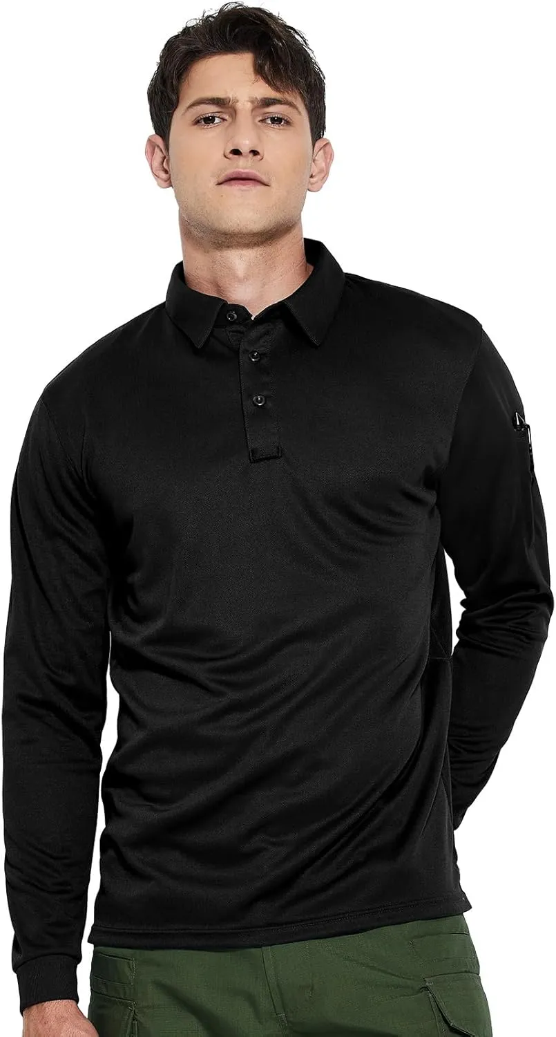 Haimont Men's Performance Dry Fit Polo Shirt Short and Long Sleeve Golf Collared T-Shirts for Tactical Outdoor Hiking