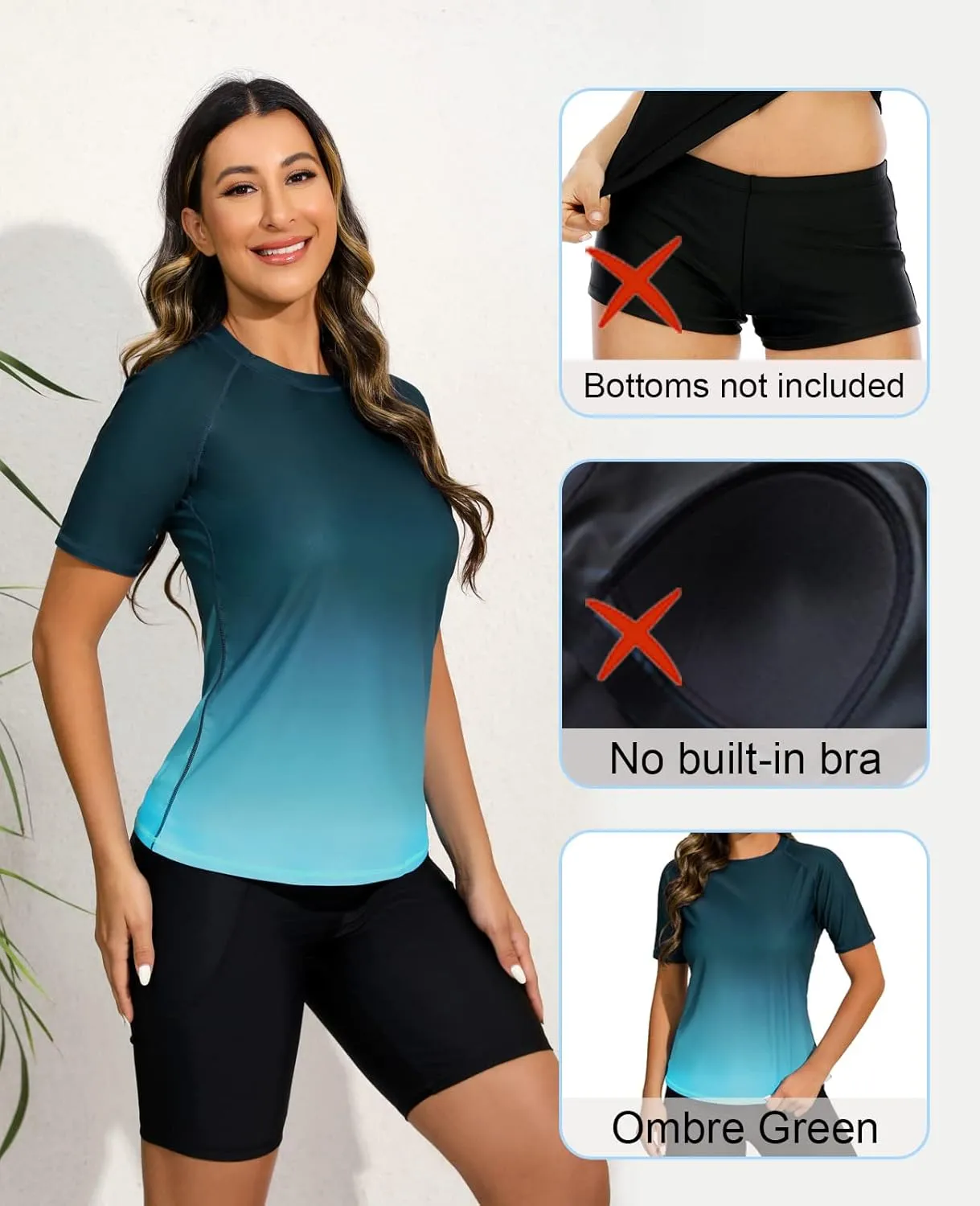 Halcurt Women's Short Sleeve Rash Guard Swimsuit Top Swim Shirt Only Swim Tee UPF50  Quick Dry Swimsuit