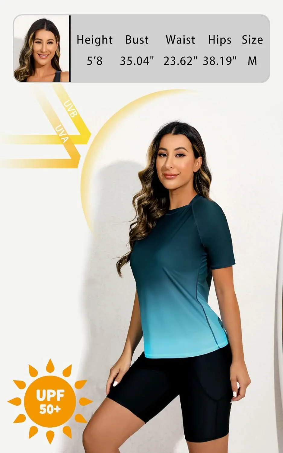 Halcurt Women's Short Sleeve Rash Guard Swimsuit Top Swim Shirt Only Swim Tee UPF50  Quick Dry Swimsuit