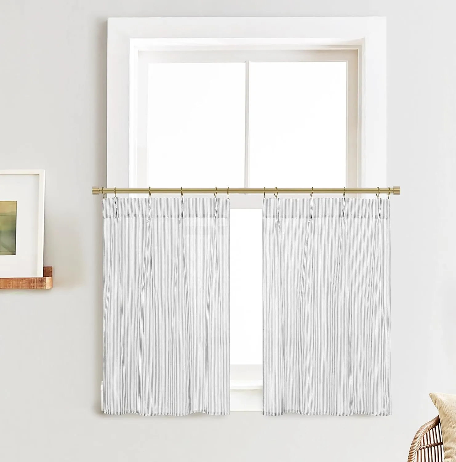 Half Curtains for Windows,Cafe Curtains 24 Inch Length Pinch Pleated Short Bathroom Curtains Window,Grey and White