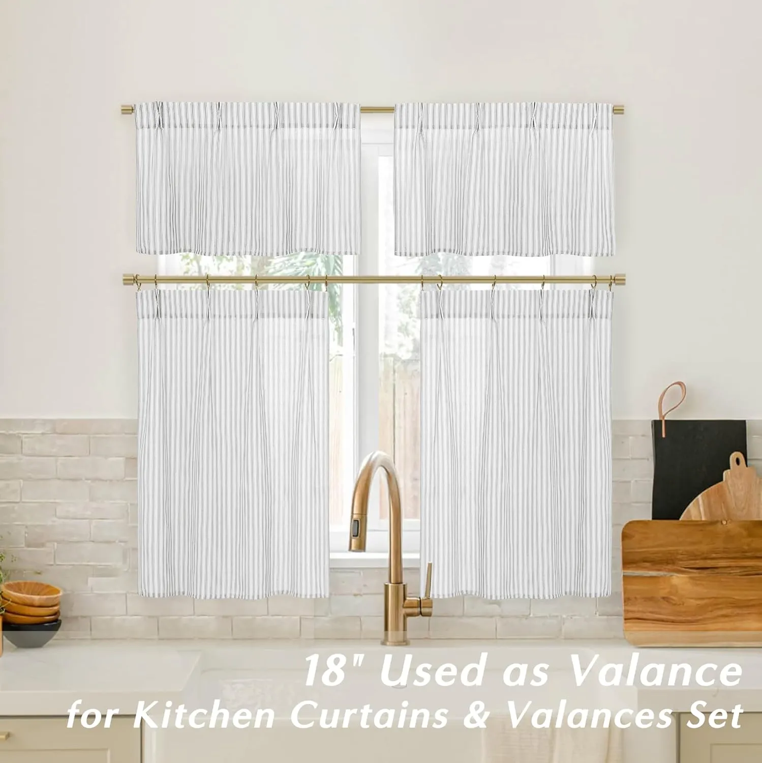 Half Curtains for Windows,Cafe Curtains 24 Inch Length Pinch Pleated Short Bathroom Curtains Window,Grey and White