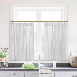 Half Curtains for Windows,Cafe Curtains 24 Inch Length Pinch Pleated Short Bathroom Curtains Window,Grey and White